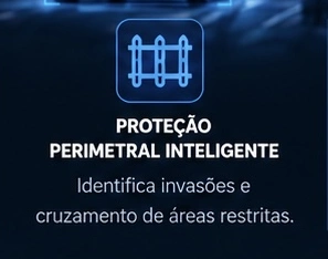 Proteção perimetral inteligente. Identifica invasões e cruzamento de áreas restritas.