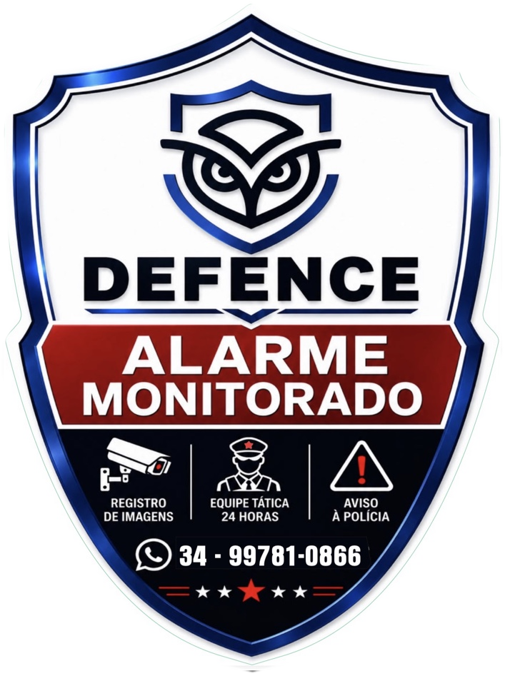 Placa original da DEFENCE Alarme Monitorado, em movimento suave